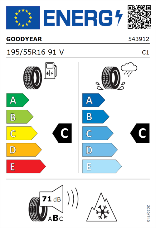 Tyre Label for Goodyear Vector 4Seasons Gen-2 195/55R16 91V