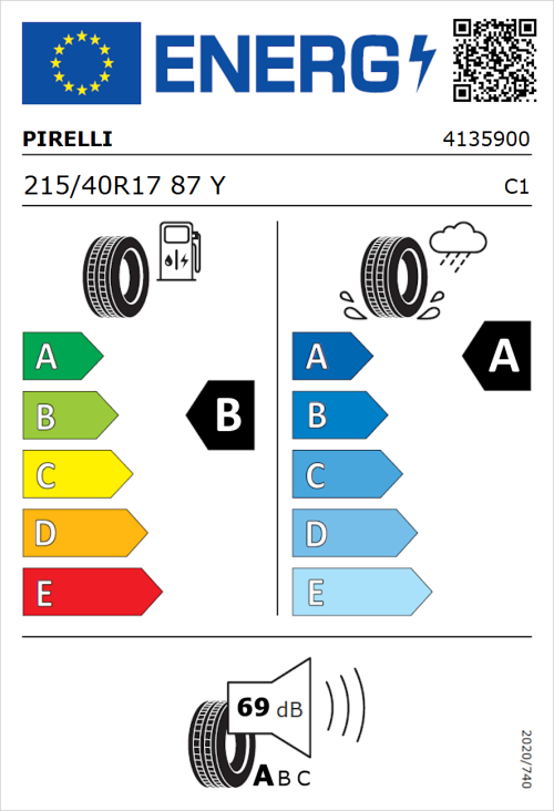 Tyre Label for Pirelli Powergy 215/40R17 87Y