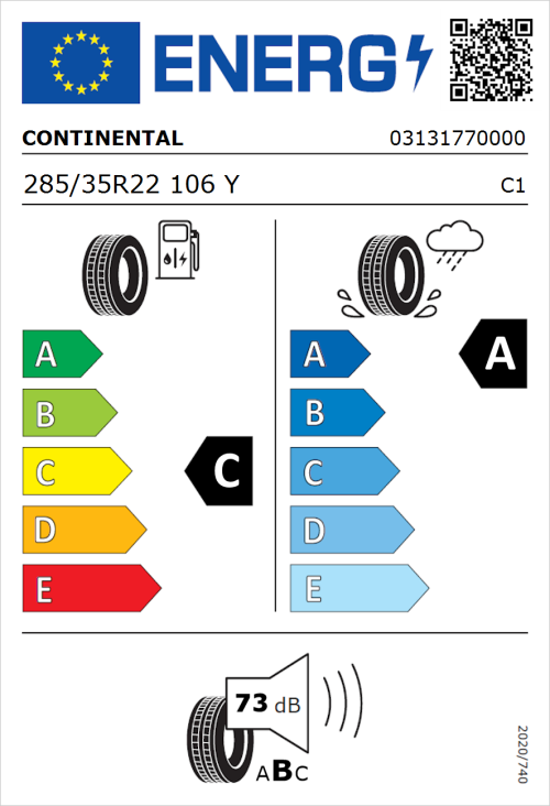 Tyre Label for Continental SportContact 7 285/35R22 106Y