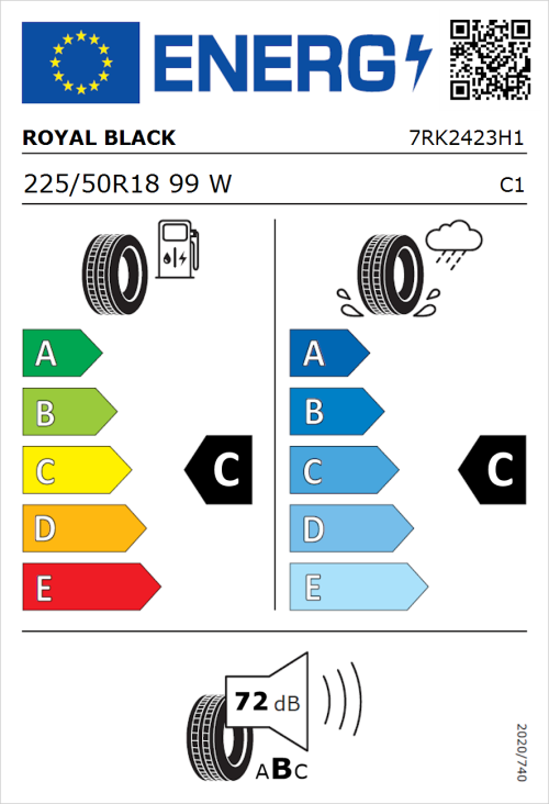 Tyre Label for Royal Black Explorer II 225/50R18 99W