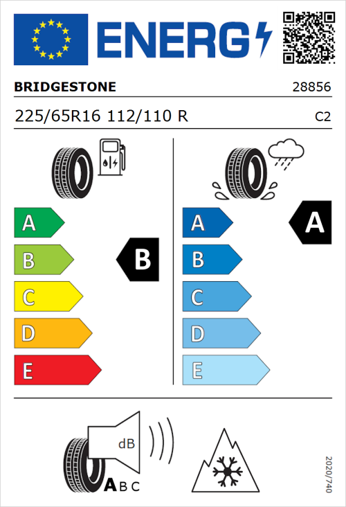 Tyre Label for Bridgestone Duravis All Season 225/65R16 112/110R