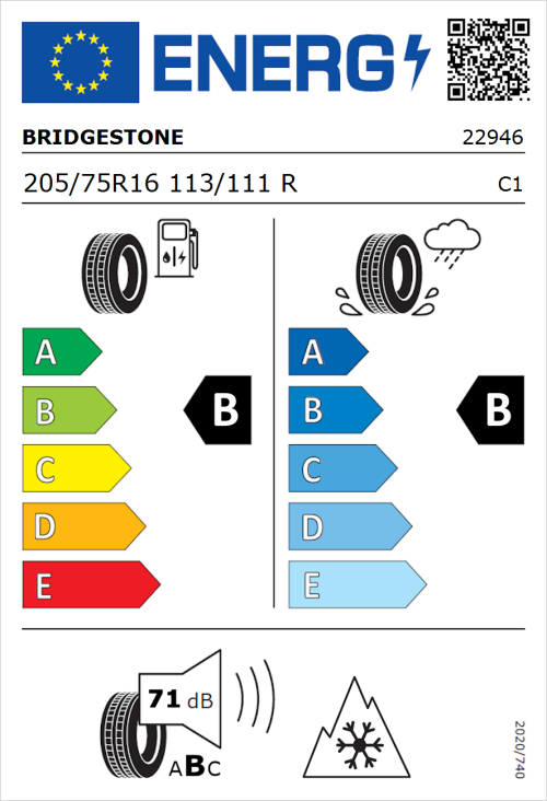 Tyre Label for Bridgestone Duravis All Season 205/75R16 113/111R