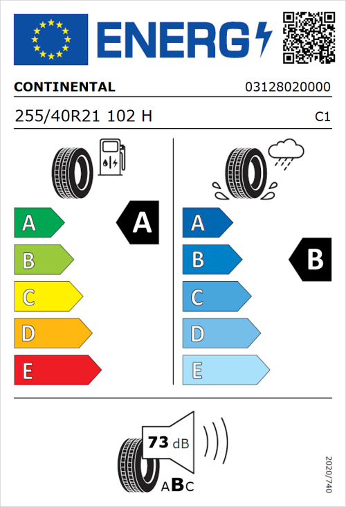 Tyre Label for Continental EcoContact 6Q 255/40R21 102H