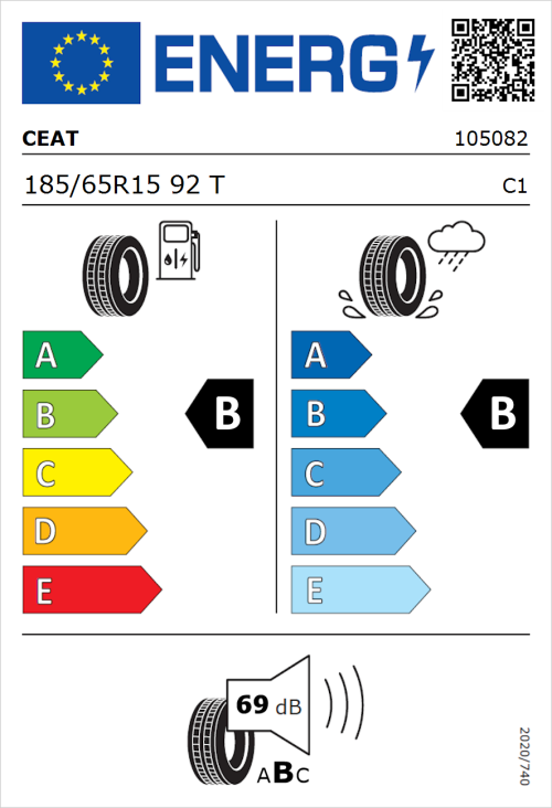 Tyre Label for CEAT Eco Drive 185/65R15 92T