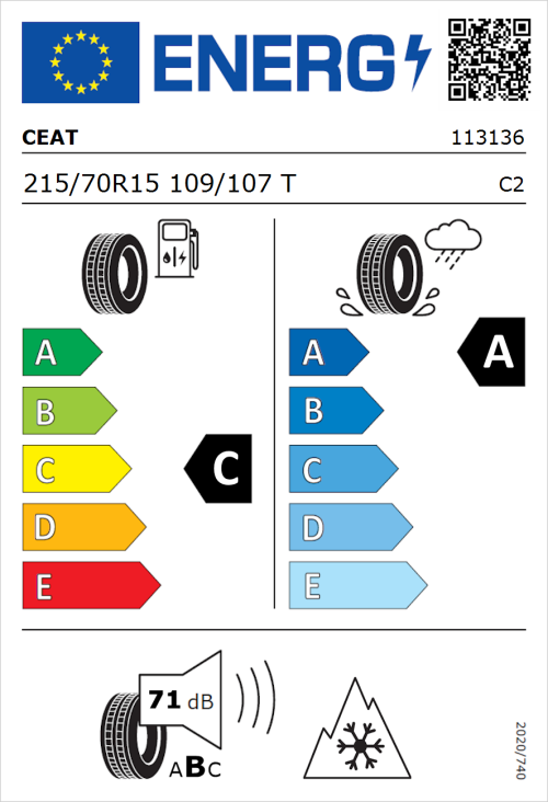 Tyre Label for CEAT EnduraDrive 215/70R15 109/107T