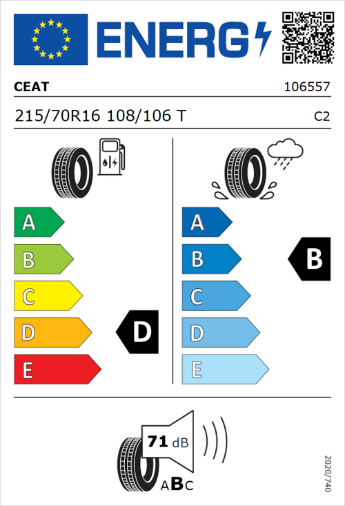 Tyre Label for CEAT EnduraDrive 215/70R16 108/106T