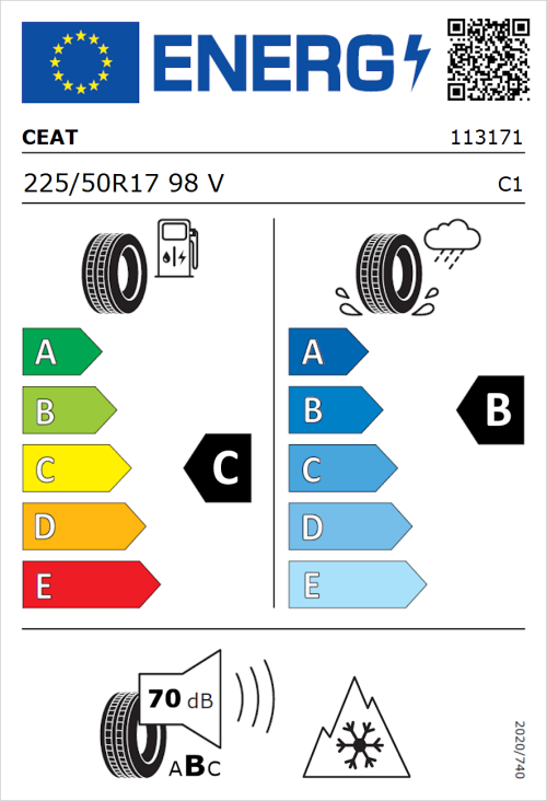 Tyre Label for CEAT 4 SeasonDrive+ 225/50R17 98V