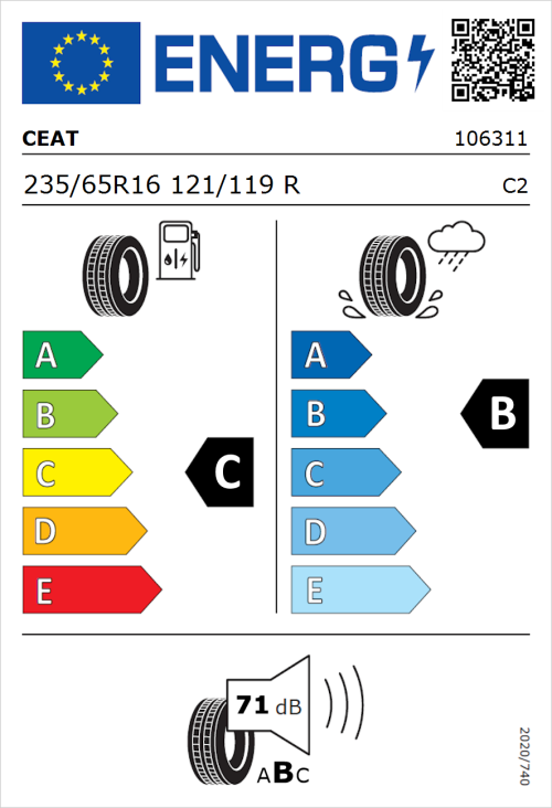 Tyre Label for CEAT EnduraDrive 235/65R16 121/119R