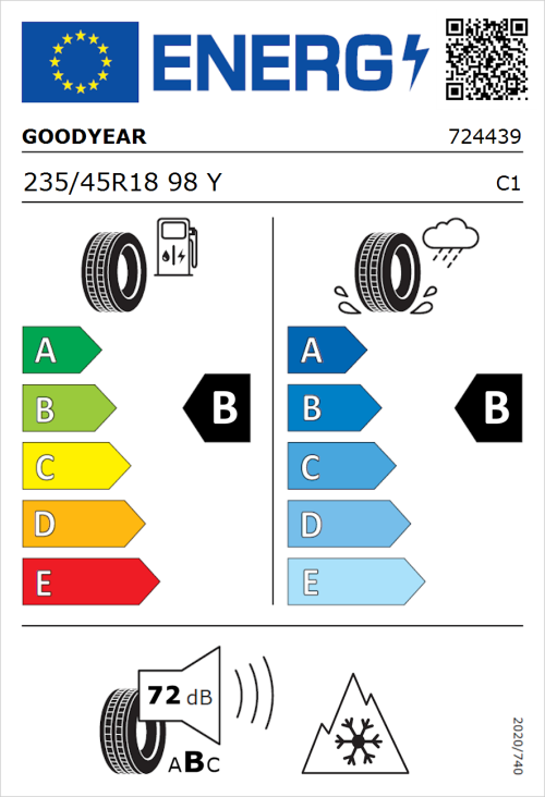 Tyre Label for Goodyear Vector 4Seasons Gen-1 235/45R18 98Y