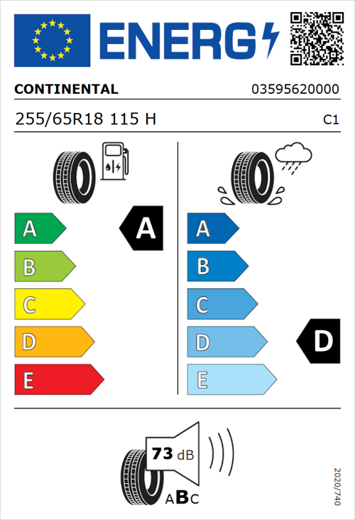 Tyre Label for Continental ContiCrossContact LX 2 255/65R18 115H