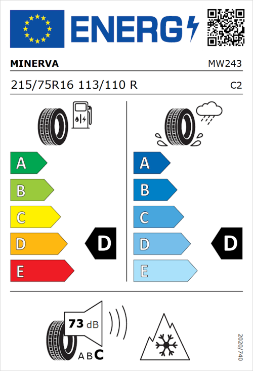 Tyre Label for Minerva S110 215/75R16 113/110R