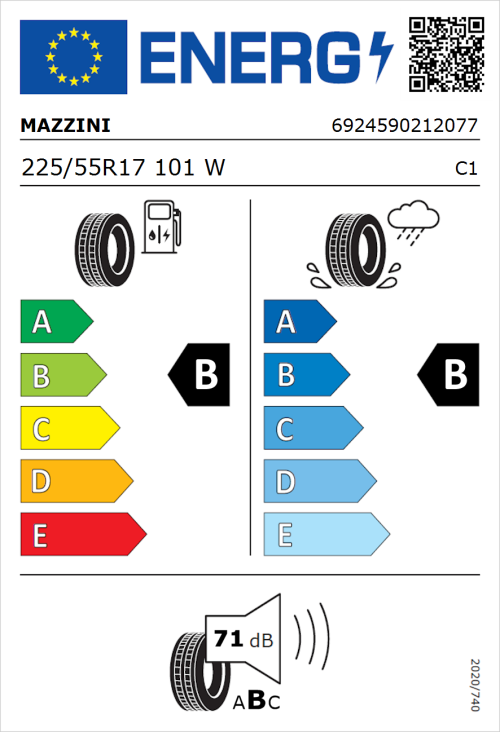 Tyre Label for Mazzini Eco 607 225/55R17 101W