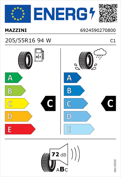 Tyre Label for Mazzini Eco 307 205/55R16 94W