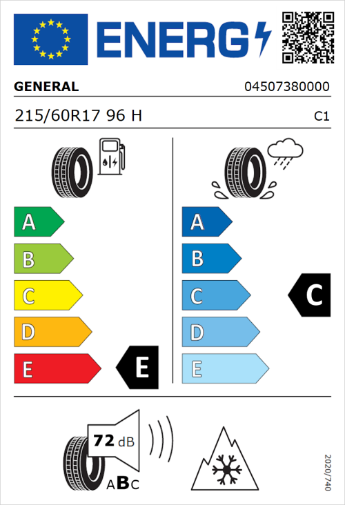 Tyre Label for General Snow Grabber Plus 215/60R17 96H