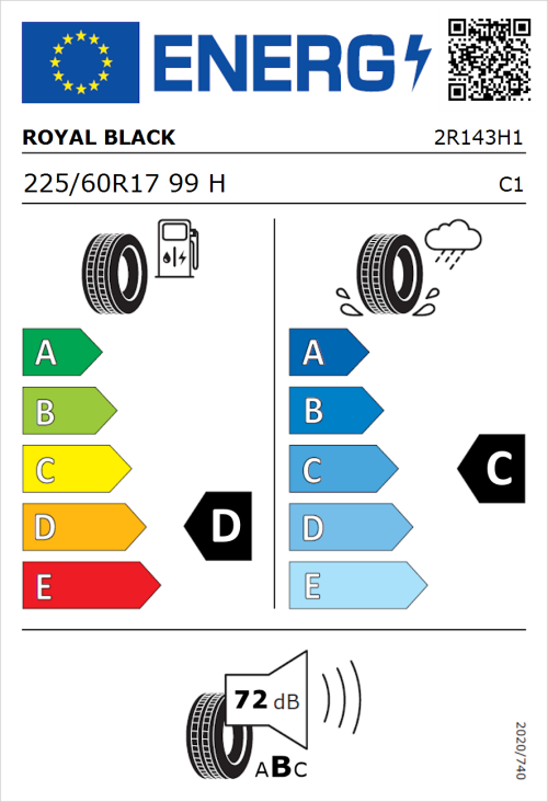 Tyre Label for Royal Black Sport 225/60R17 99H